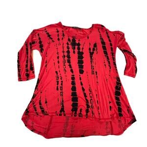 B.L.E.U. Tunic Top Women Medium Casual Tie Dye 3/4 Sleeves Stretchy Red Black